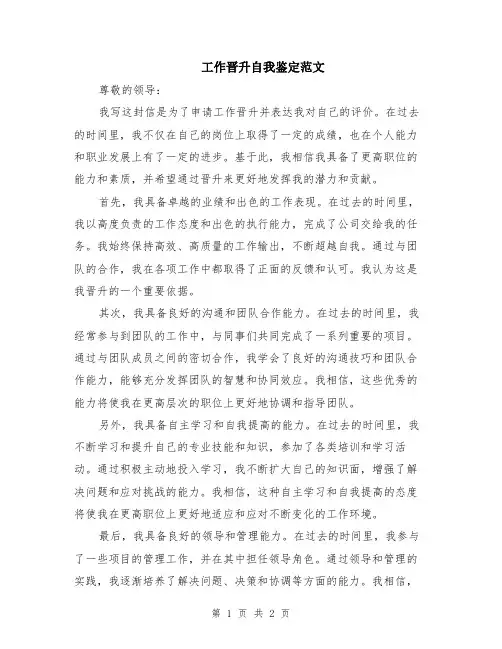 工作晋升自我鉴定范文
