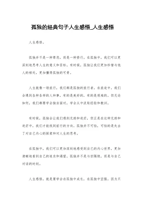 孤独的经典句子人生感悟_人生感悟