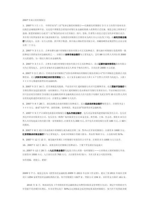 2007年成立的村镇银行