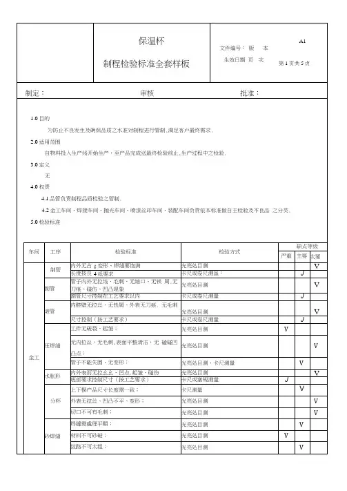 保温杯制程检验标准最全样板