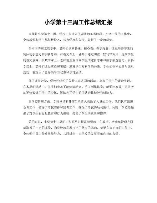 小学第十三周工作总结汇报