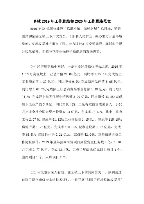 乡镇2019年工作总结和2020年工作思路范文