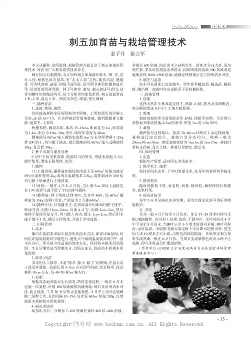 刺五加育苗与栽培管理技术