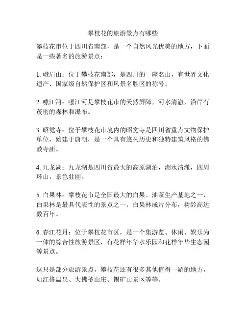 攀枝花的旅游景点有哪些