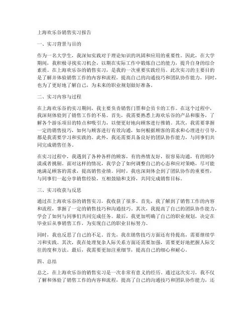 上海欢乐谷销售实习报告