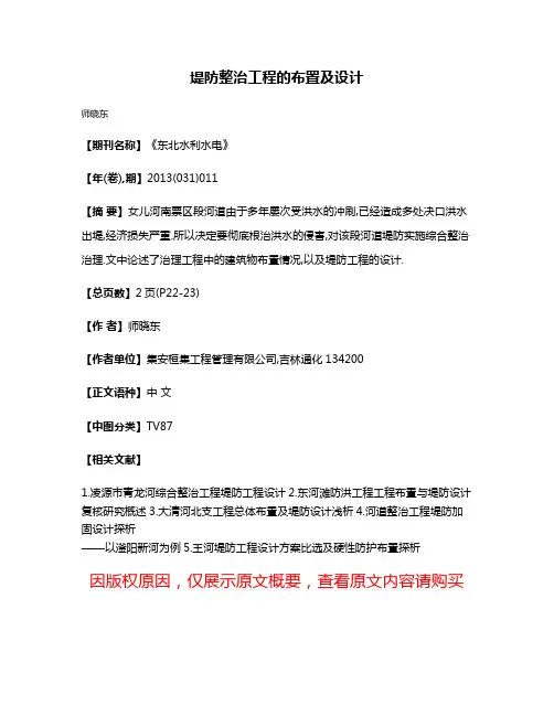 堤防整治工程的布置及设计