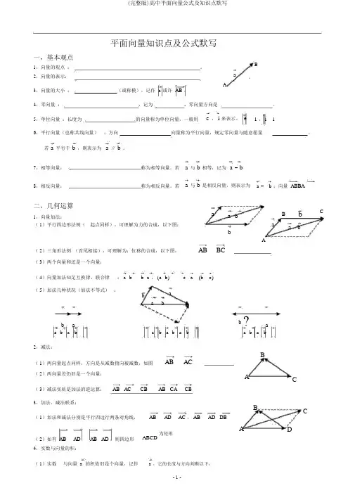 (完整版)高中平面向量公式及知识点默写