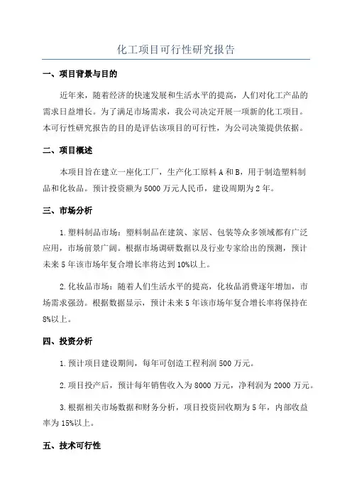 化工项目可行性研究报告