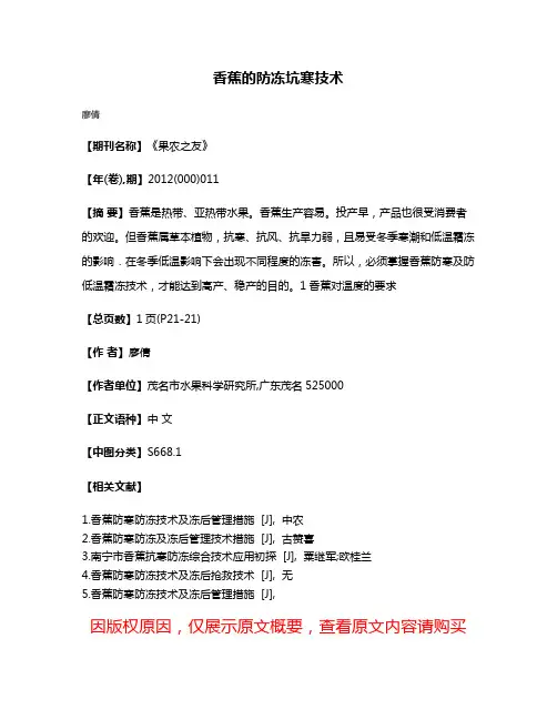 香蕉的防冻坑寒技术