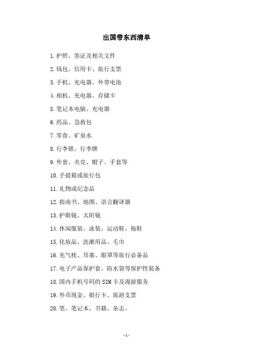 出国带东西清单