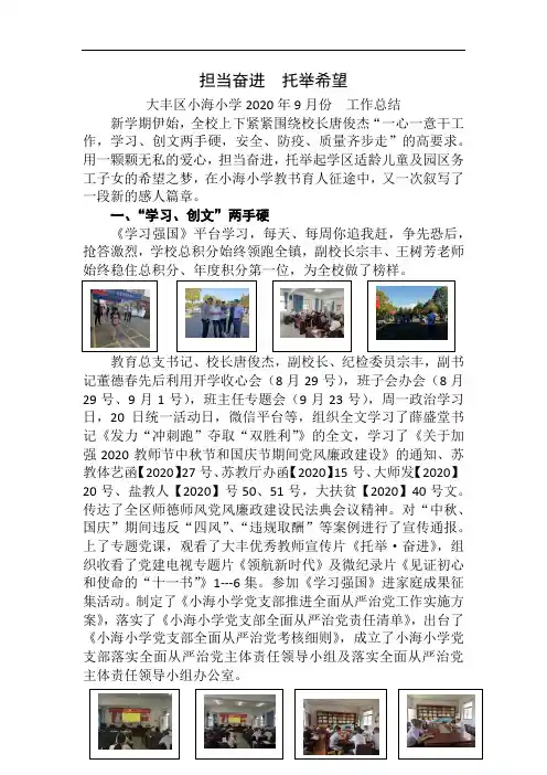 大丰区小海小学2020年9月份工作总结ok