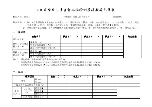 学校卫生监督现场检测原始数据记录表