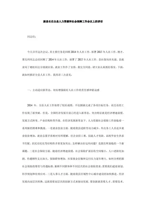 副县长在全县人力资源和社会保障工作会议上的讲话