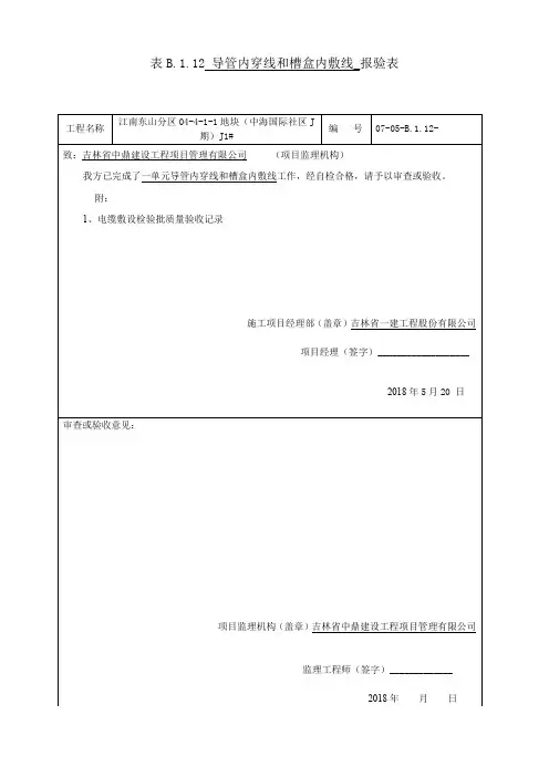 表B.7.1 导管内穿线和槽盒内敷线检验批质量验收记录