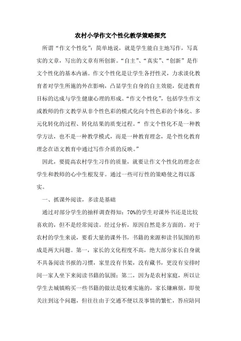 农村小学作文个性化教学策略探究