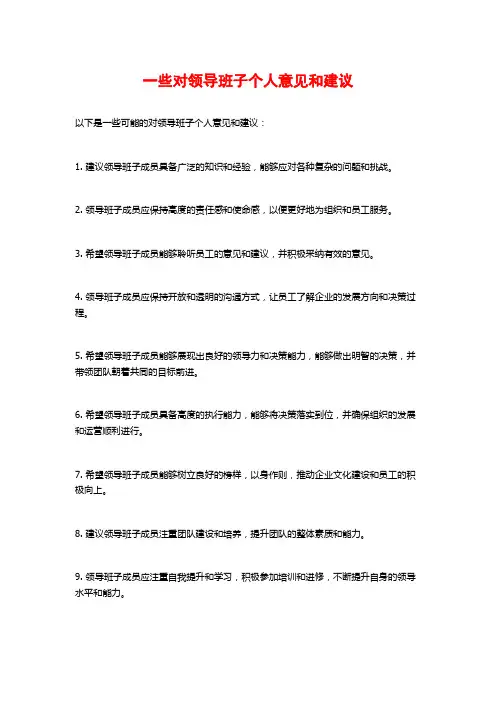 一些对领导班子个人意见和建议