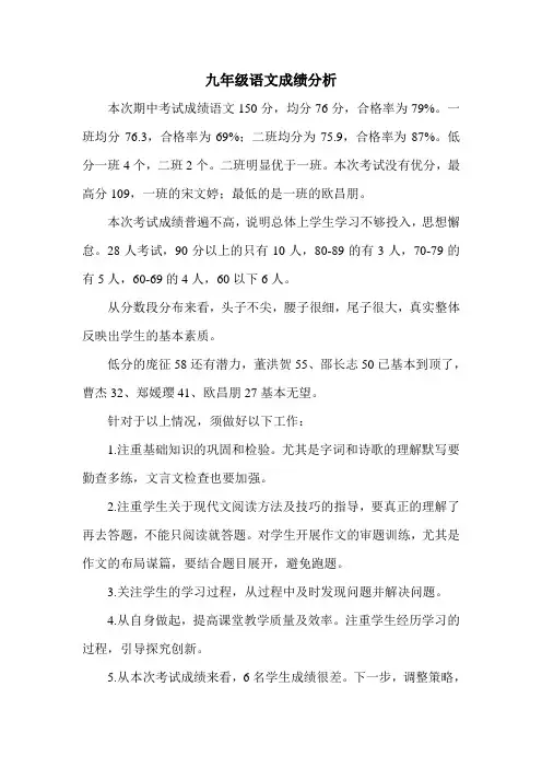 九年级语文试卷成绩分析