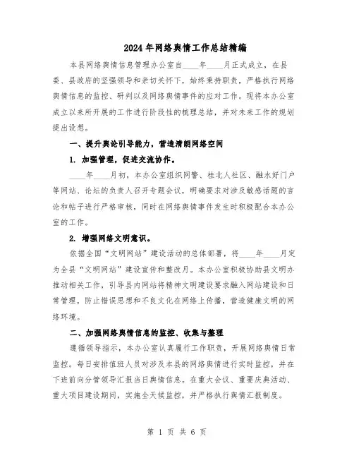 2024年网络舆情工作总结精编（3篇）