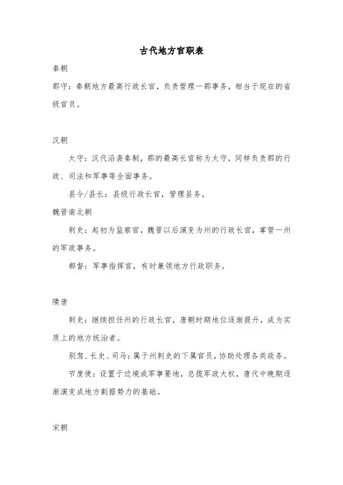 古代地方官职表