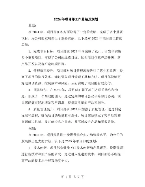 2024年项目部工作总结及规划