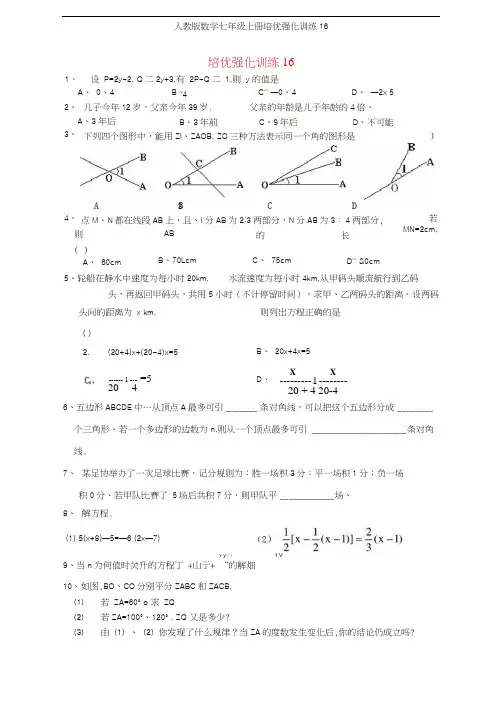 人教版数学七年级上册培优强化训练16