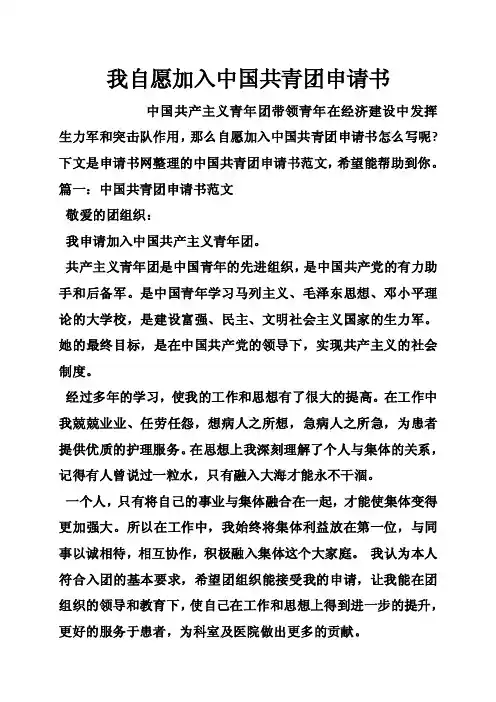 我自愿加入中国共青团申请书