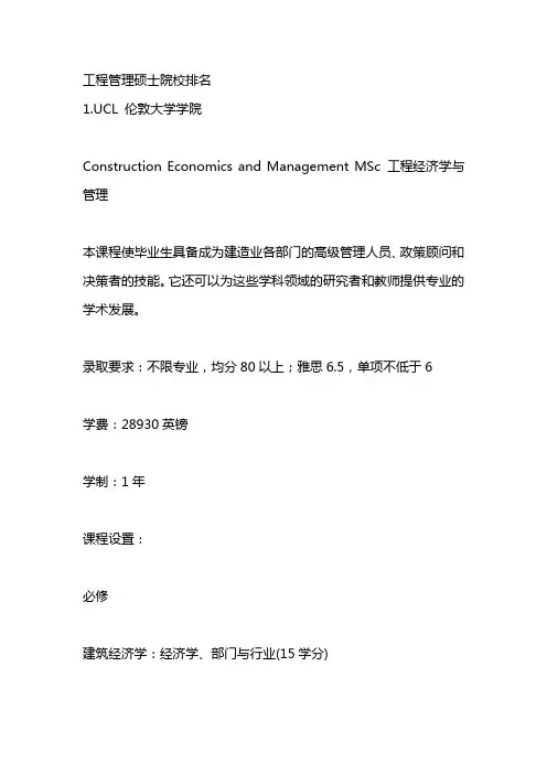 工程管理硕士院校排名
