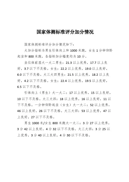国家体测标准评分加分情况