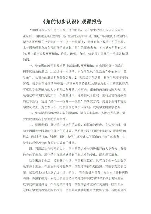 《角的初步认识》观课报告