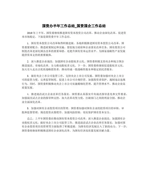 国资办半年工作总结_国资国企工作总结