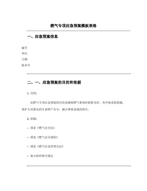 燃气专项应急预案模板表格