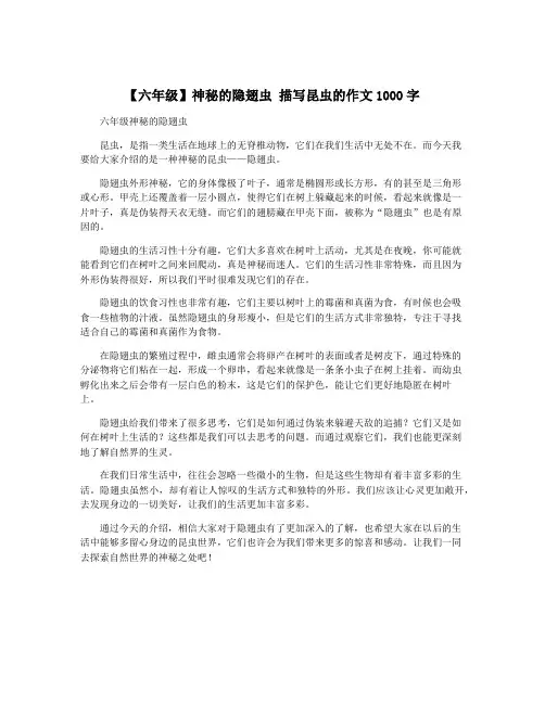 【六年级】神秘的隐翅虫 描写昆虫的作文1000字