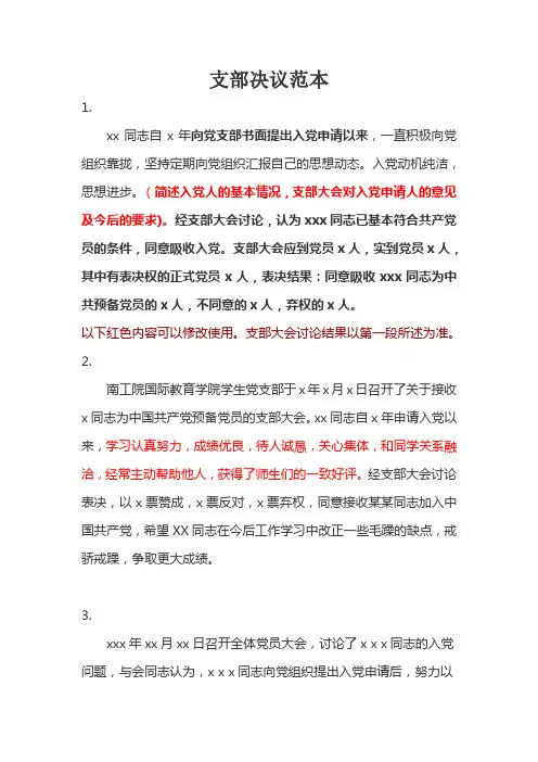 支部决议范本