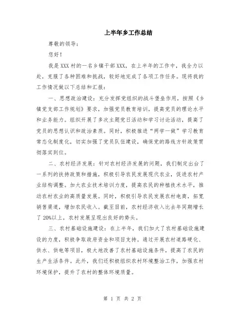 上半年乡工作总结