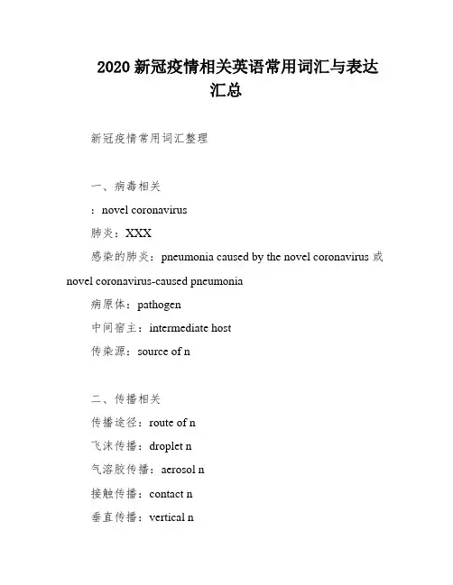 2020新冠疫情相关英语常用词汇与表达汇总