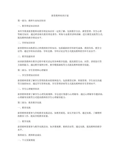 新晋教师培训计划
