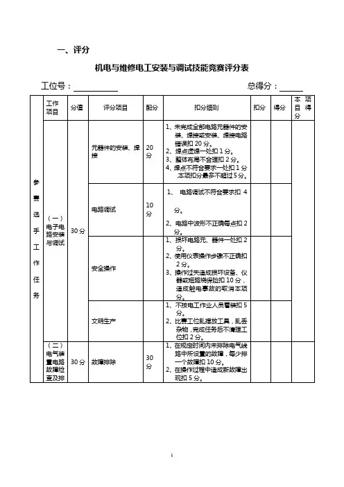 机电与维修电工安装与调试技能比赛评分细则