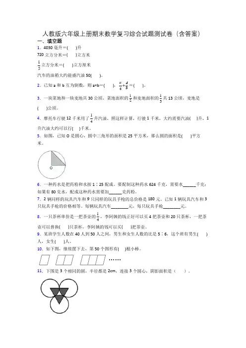 人教版六年级上册期末数学复习综合试题测试卷(含答案)