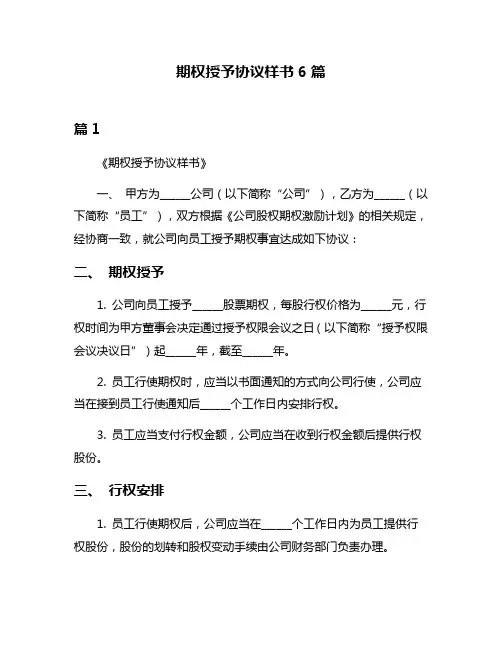 期权授予协议样书6篇