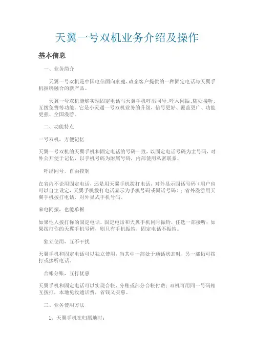 天翼一号双机业务介绍及操作