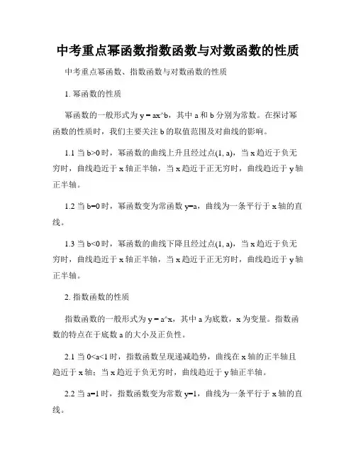中考重点幂函数指数函数与对数函数的性质