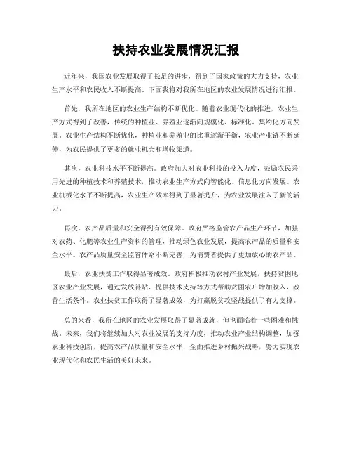 扶持农业发展情况汇报