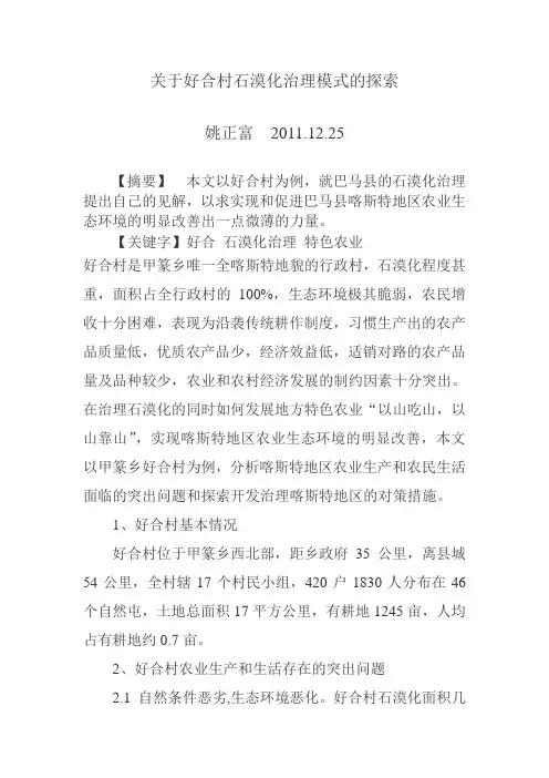 关于好合村石漠化治理模式的探索剖析