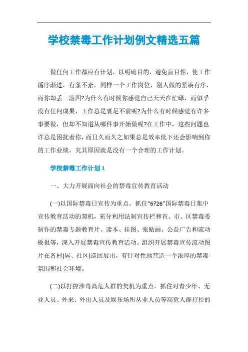 学校禁毒工作计划例文精选五篇