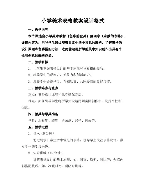 小学美术表格教案设计格式