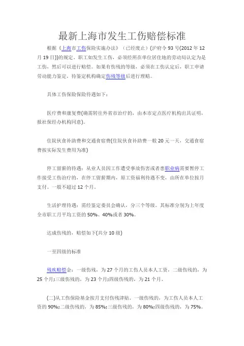 最新上海市发生工伤赔偿标准