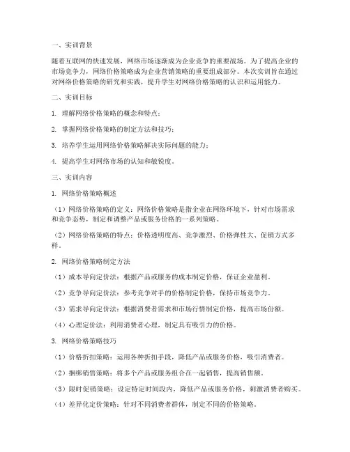 网络价格策略实训报告
