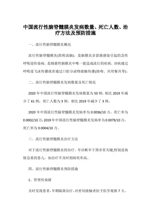 中国流行性脑脊髓膜炎发病数量、死亡人数、治疗方法及预防措施