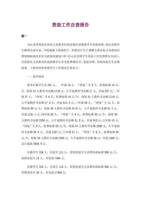 资助工作自查报告