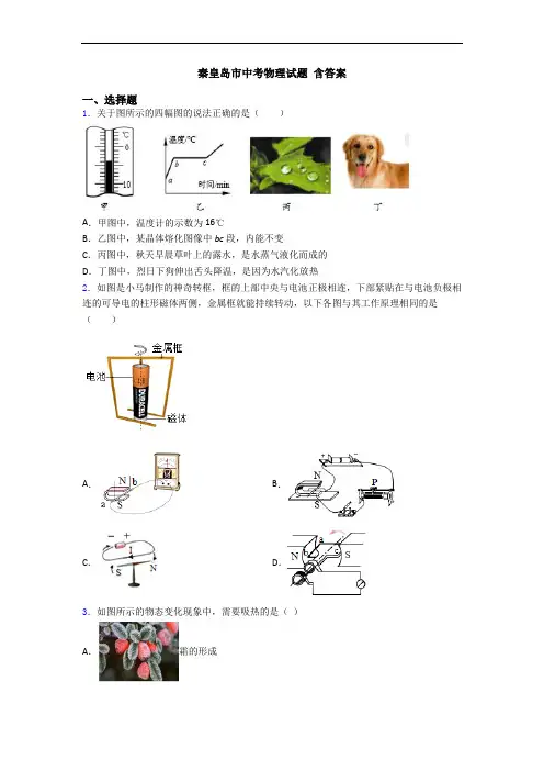 秦皇岛市中考物理试题 含答案